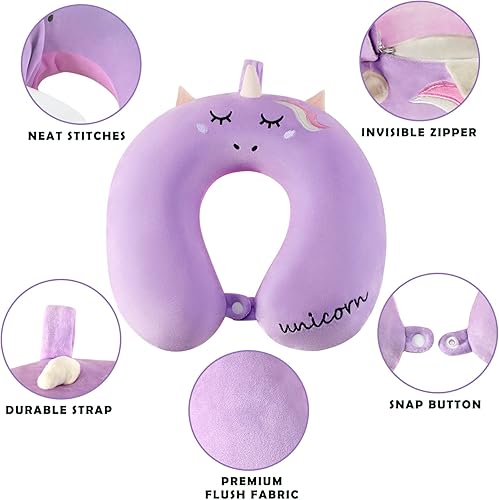 Miniatura 5 de urnexttour Almohada cervical de viaje para niños, el mejor regalo de unicornio para niñas con mochila, collar, máscara de sueño y tapones para los