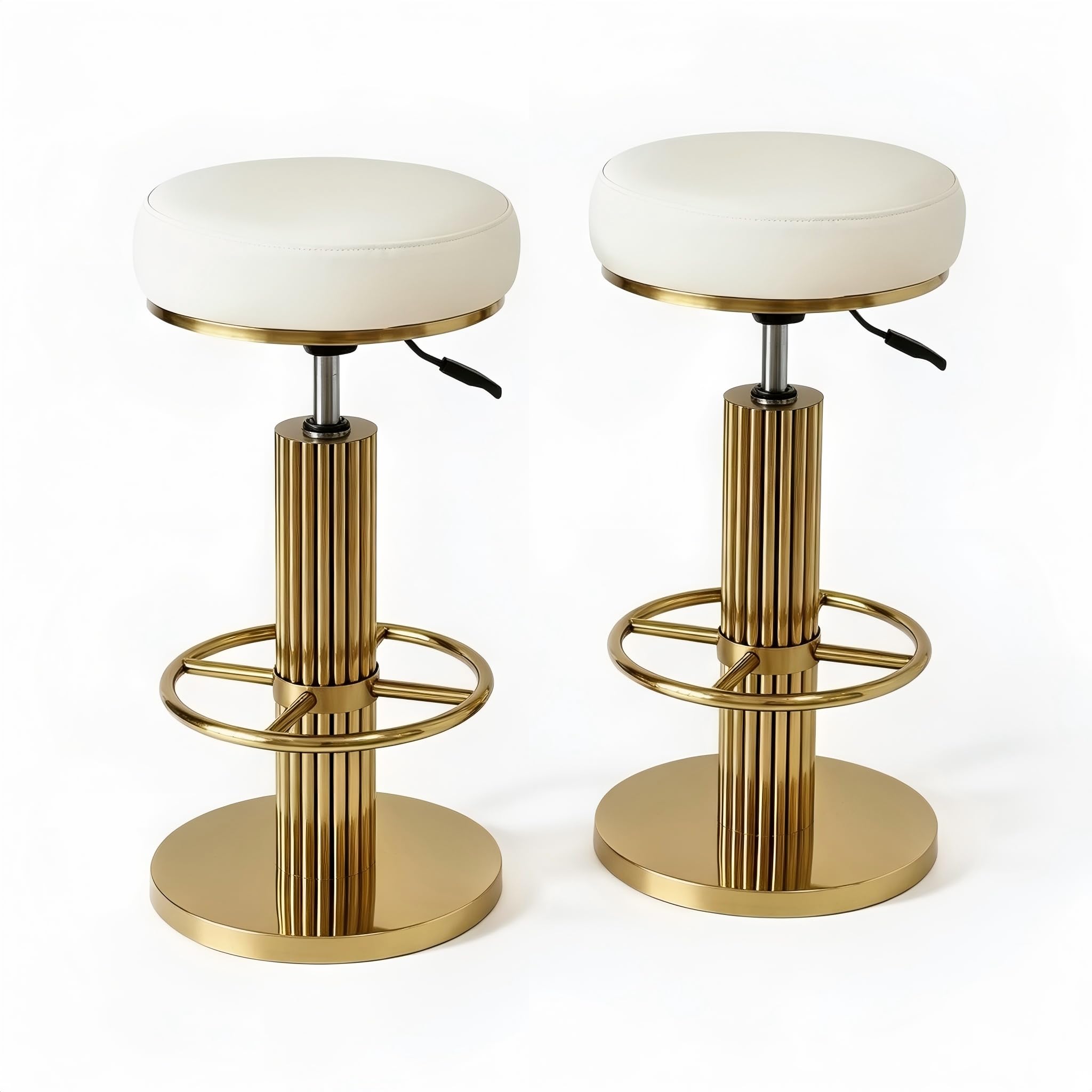 FUNROLUX Gold Bar Stools Set of 2, Adjustable Swivel Backless Counter Stool