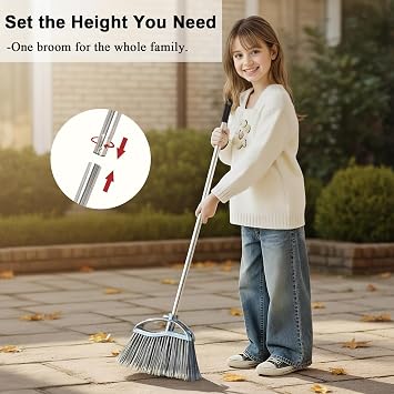 Heavy Duty Broom and Dustpan Set, Stainless Steel, 52.7-Inch for Sweeping