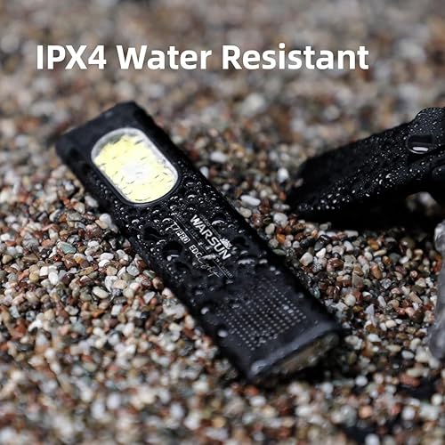 Miniatura 9 de WARSUN Linterna T7 EDC, linterna LED de bolsillo multimodo compacta, USB-C recargable, IPX4, doble material, rojo y azul estroboscópico