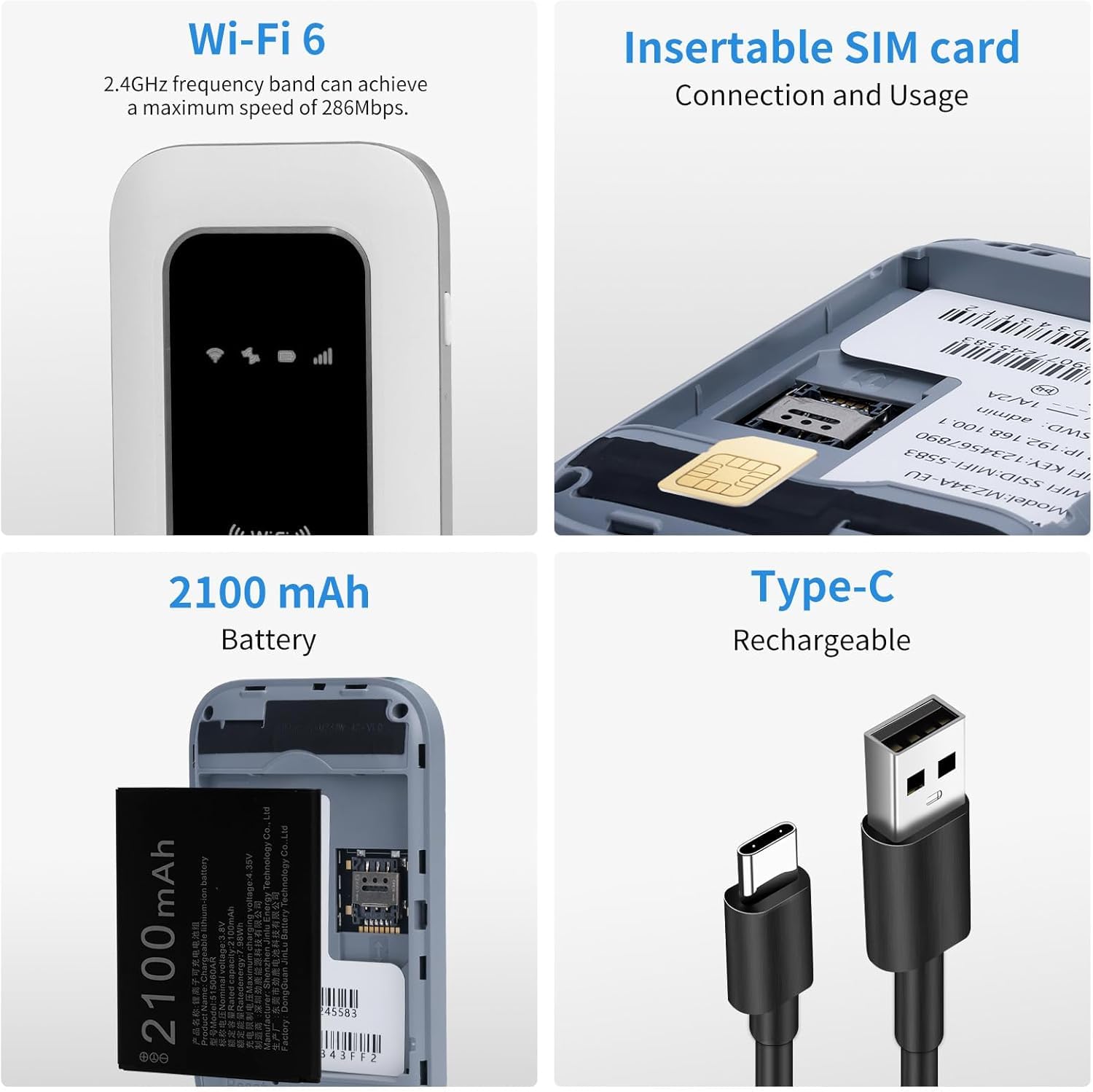Routeur 5G Portable Débloqué avec Slot SIM – Modem 5G Carte SIM, Internet Mobile Haut Débit 5G/4G+, Jusqu’à 28 Appareils Connectés, Hotspot Mobile Idéal pour Voyage,Télétravail 6102