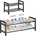 Detsuk 2-Tier Expandable Shoe Rack (17.5"-30.7") – Adjustable Heavy-Duty Metal Shoe Organizer Shelf for Closet, Entryway, Mudroom & Garage – Durable Freestanding Storage, Black