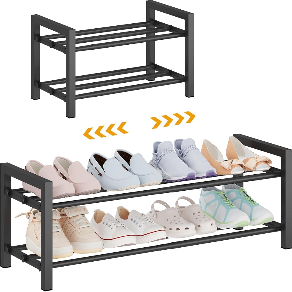 Expandable Metal Shoe Rack for Closet & Entryway, Shoe Storage Organizer