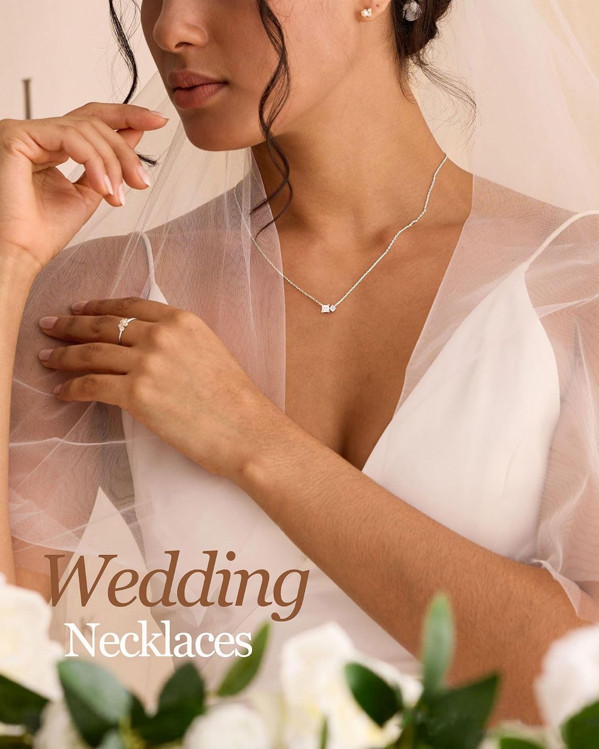 Diamond Silver Gold Necklace for Women Non Tarnish Layered Dainty 14K Gold Plated Cubic Zirconia Pendant Necklaces for Women Trendy Charm Choker Necklace Stack Cute Wedding Prom Jewelry