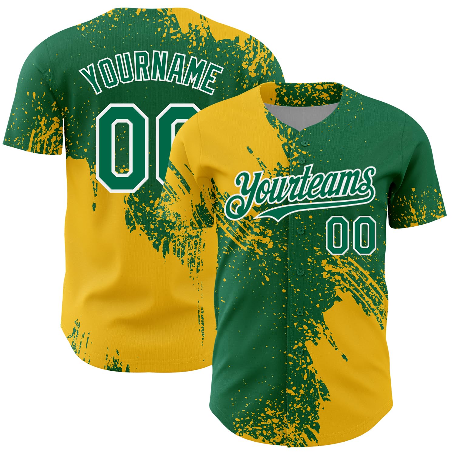 Custom Men's Women's Baseball Team Jerseys Yellow and Kelly Green, Stitched Personalized Name Number Blank Sports Uniform for Adult Youth Kids, Design Your Two Tone Gradient Button Down Softball Shirt