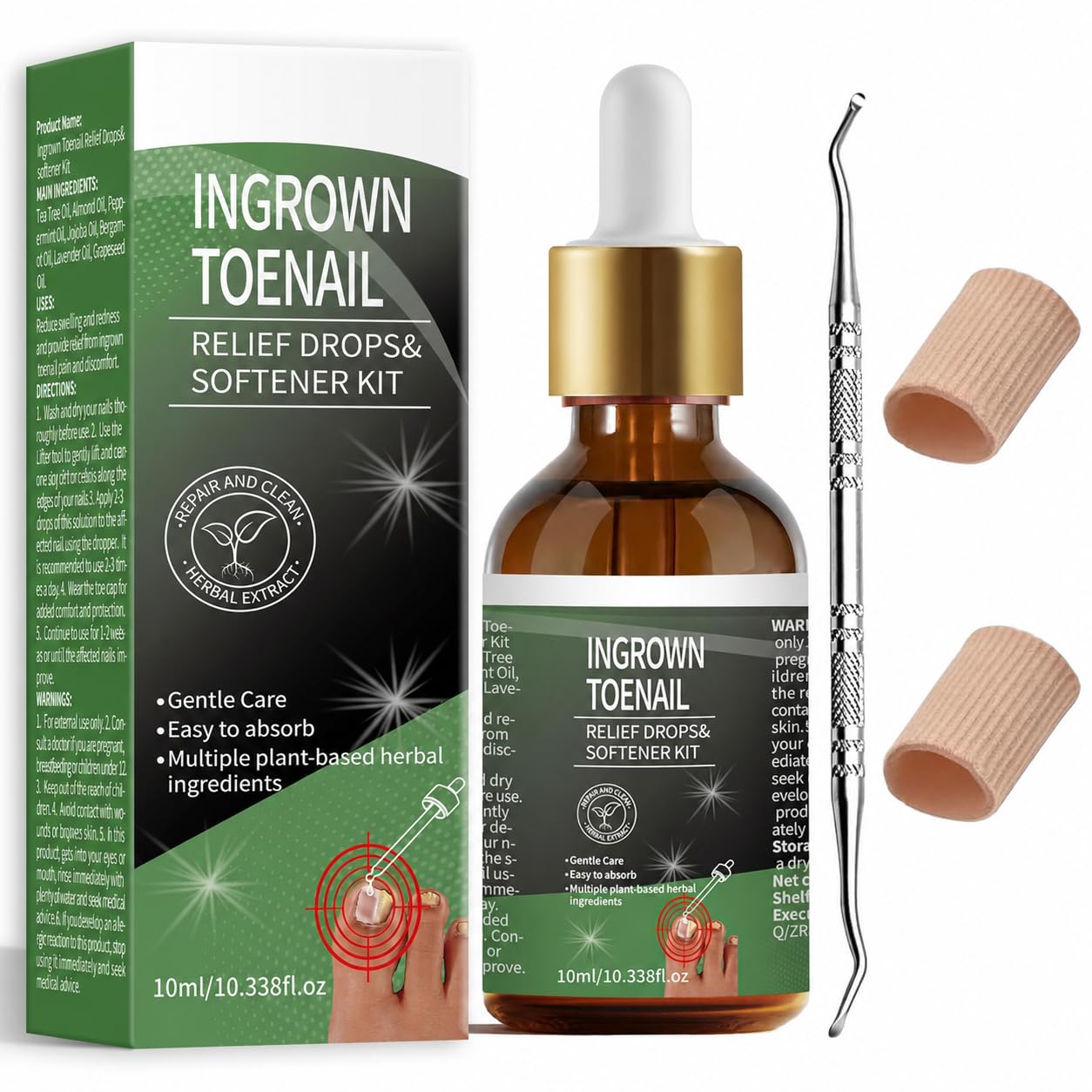 Photo 1 of Ingrown Toenail Treatment - 30ml Softening & Conditioning Kit for Easy Trimming with Silicone Gel Toe Caps - Comprehensive Ingrown Toenail Removal Sol -10mL