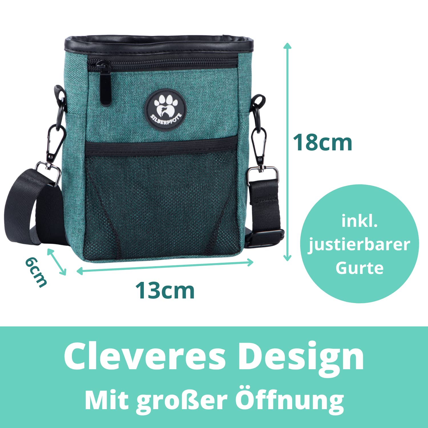 Leckerlibeutel für Hunde - Futterbeutel für das Hundetraining und Gassigehen - Robust und wasserabweisend - viel Stauraum mit Kotbeutelspender