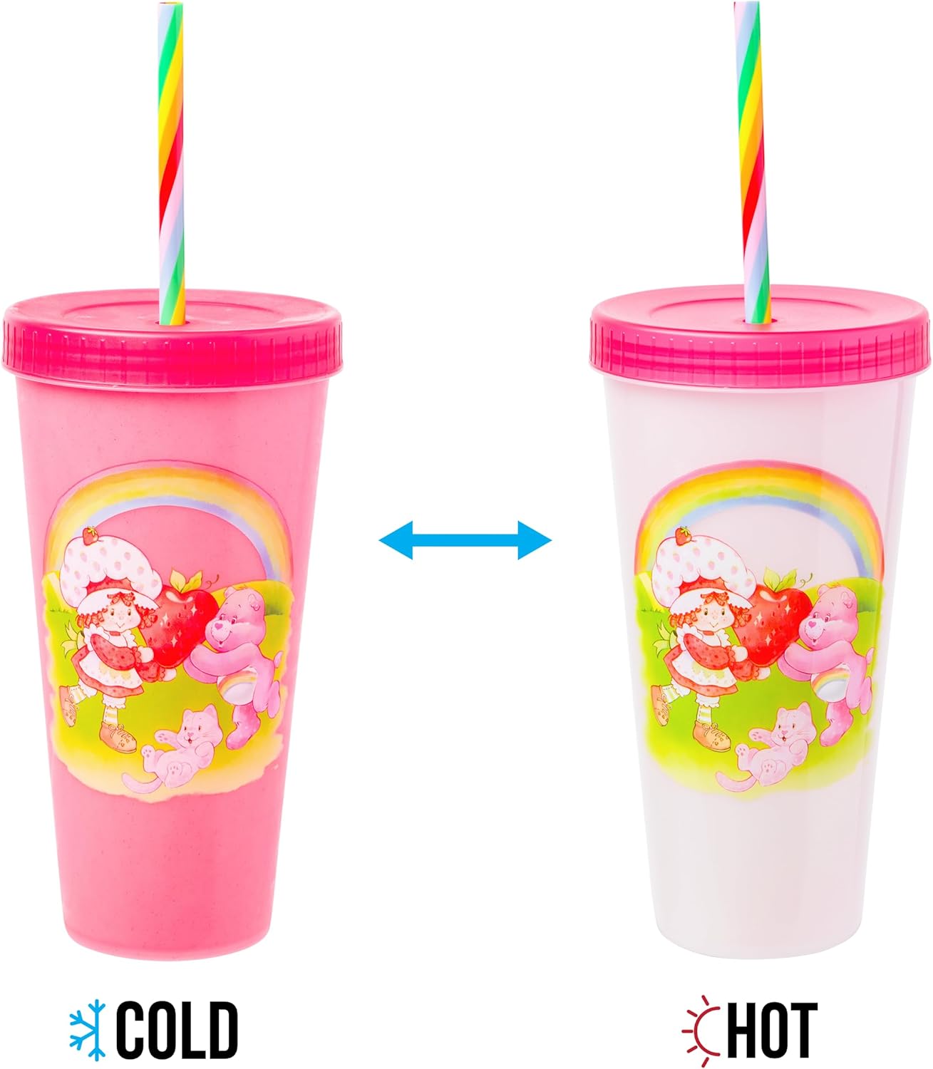 Silver Buffalo Care Bears Strawberry Shortcake Color Change Plastic Tumbler 4 Pack Featuring Orange Blossom Lemon Meringue Cheer Funshine Friend Blueberry Muffin Grumpy, 24 Ounces - Image 8
