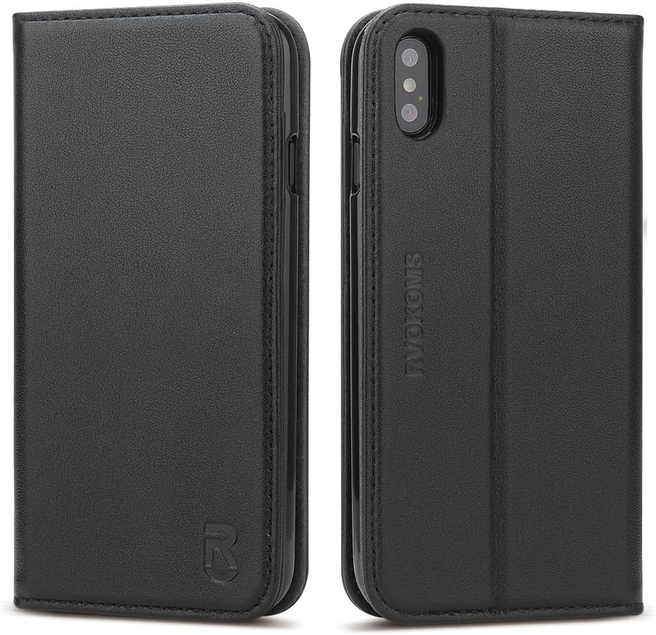 iPhone X Case Apple, iPhone 10 Case, RVOKOMS iPhone X Case Wallet Leather, Full Cover TPU Inner Case Protection, Kickstand and Card Holder & Magnetic Closure for iPhone X Leather Case 5.8inch, Black