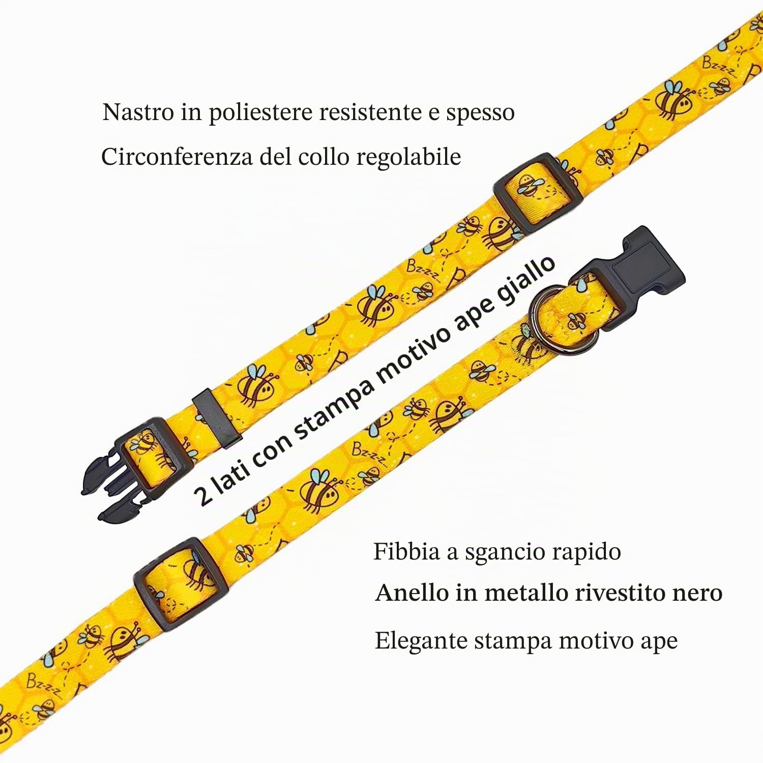 Set di guinzaglio per cani in poliestere, collare e guinzaglio abbinato da 150 cm per cani di taglia media (M, ape gialla)