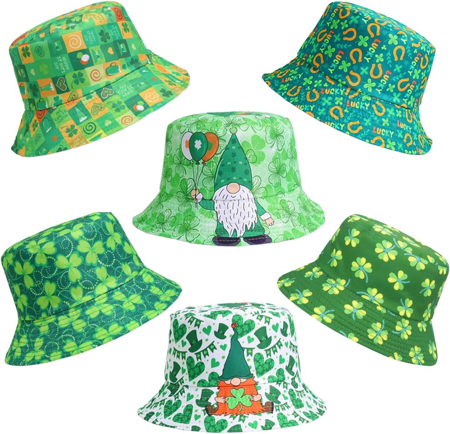 6 Pcs St. Patrick's Day Party Hats Accessories Funny Shamrock Bucket Hats Funny Green Irish Leprechaun Hats for Men & Women, Lucky Clover Top Hats for St. Patty's Day Party, Parades, Outdoor