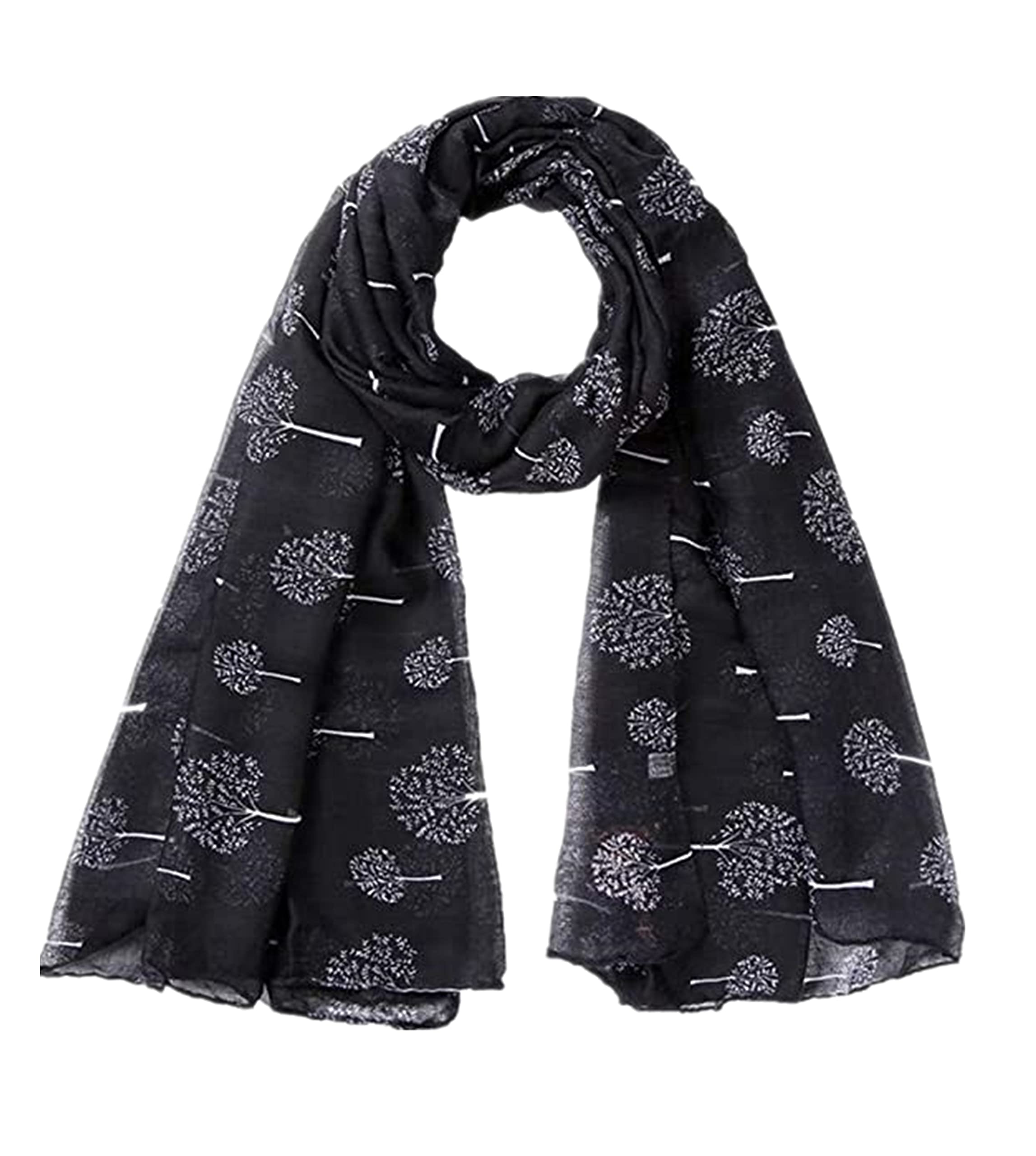A Liittle Tree - Small Tree Print Lady Women Soft Scarf Scarves Headscarf (Black)