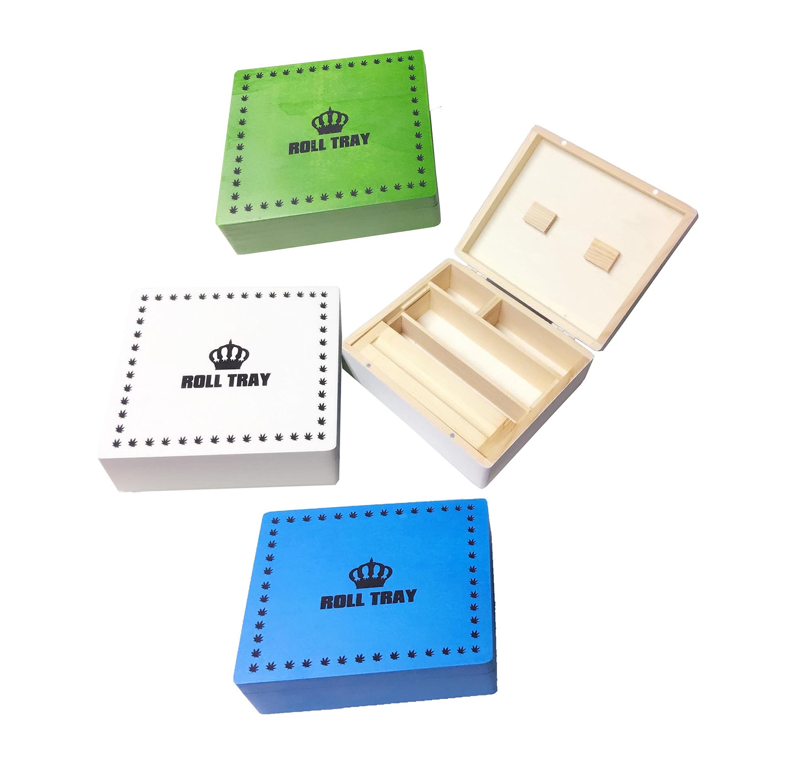 Coloured Wooden Rolling Box Roll Box Smoking Stash Tray For Kingsize Papers and Filter Tips Storage Small Medium Large Pink White Green Black (Large, Blue)