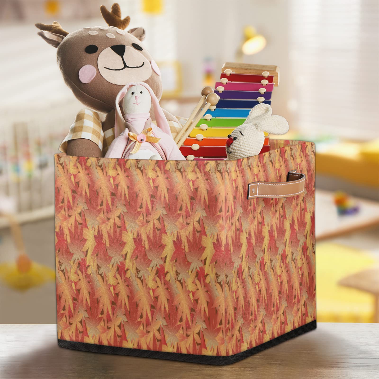 Cesto portaoggetti in stile giapponese orientale con foglie d'acero, cestino decorativo autunnale con manici per armadio, organizer per casa, ufficio, confezione da 2