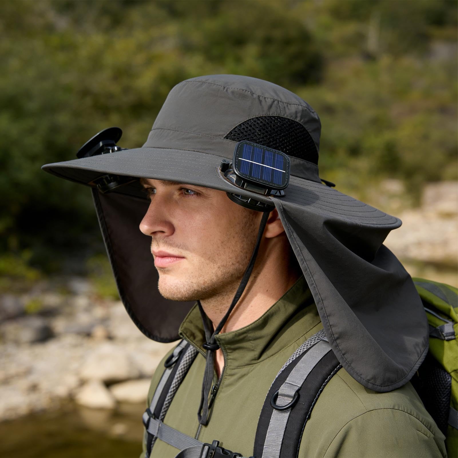 Sombrero solar con ventilador | Sombreros de ala ancha, sombreros solares plegables con 2 ventiladores solares para mujeres, para hombres, jardinería, senderismo, pesca, exterior, playa, viajes