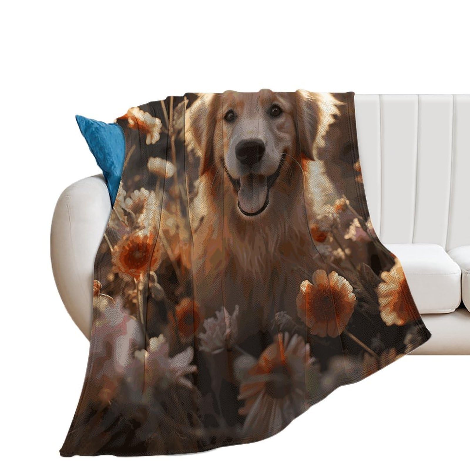Couverture extra large flanelle motif golden retriever