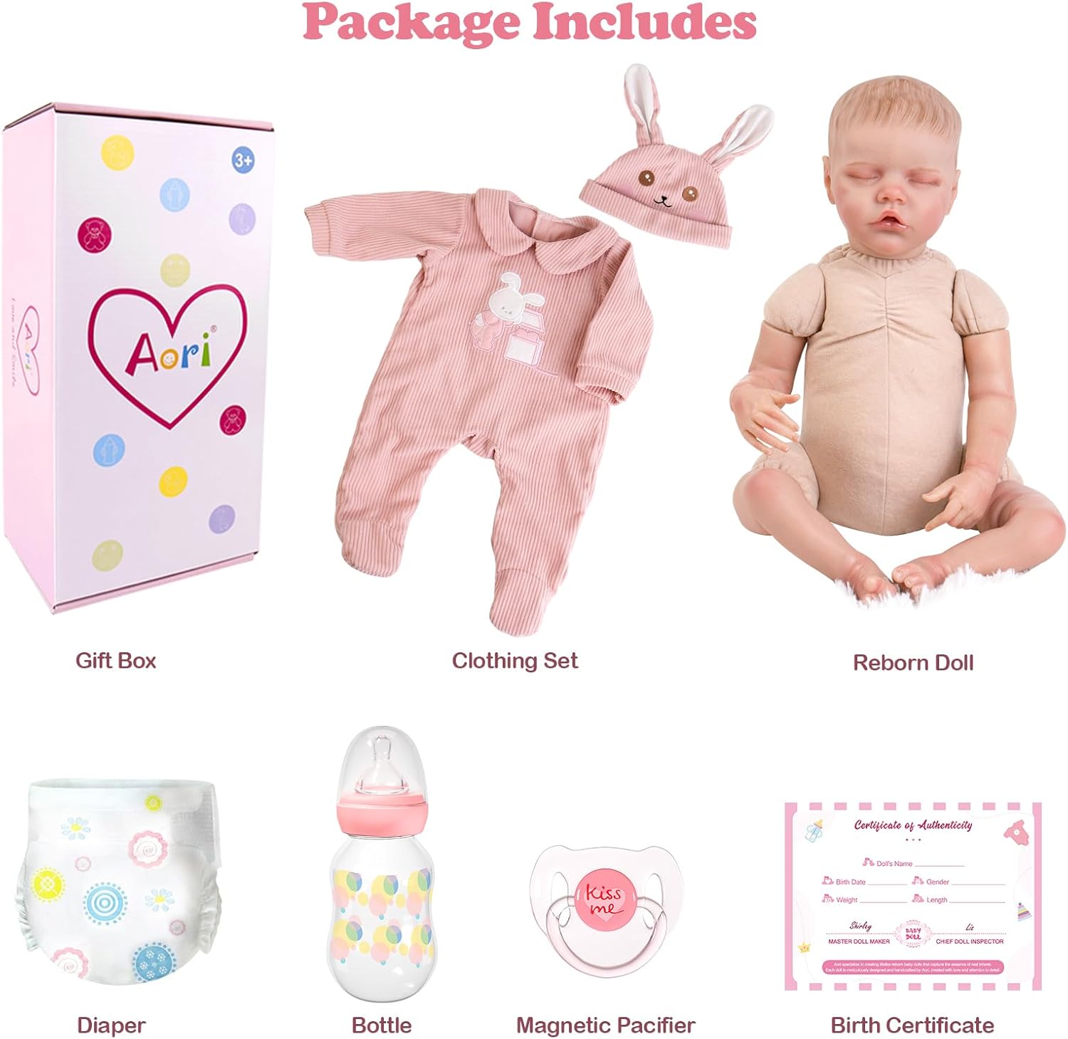 Aori Reborn Baby Dolls Girl - 18'' Realistic Sleeping Newborn - Lifelike Hand-Painted Vinyl Baby Doll with Doll Accessories Set - Weighted Body for Cuddling, for Collectors & Kids 3+