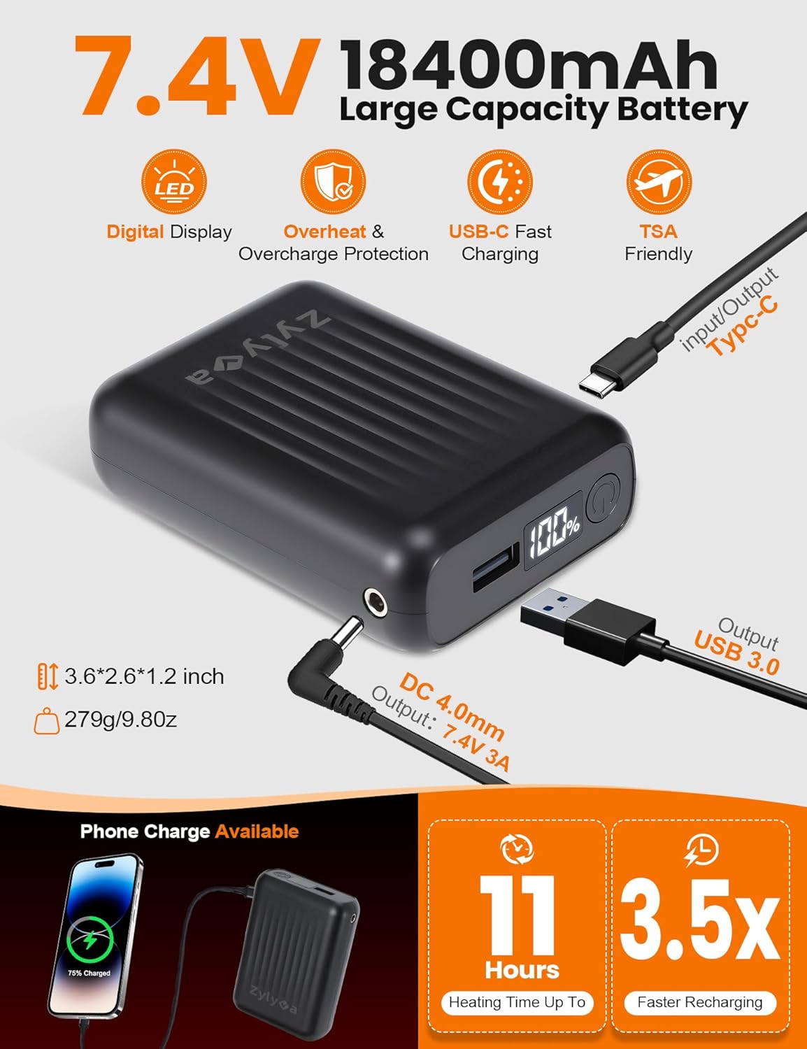 Heated Vest Women with 18400mAh 7.4V USB-C Rechargeable Battery, Quilted Electric Vests, Stylish Heating Vest - Image 5