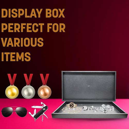 Miniatura 6 de Novel Box Bandeja de plástico negro para exhibición de joyas, 14.75 x 8.25 x 1.15 pulgadas (sin tapa), bandejas rectangulares para coleccionables