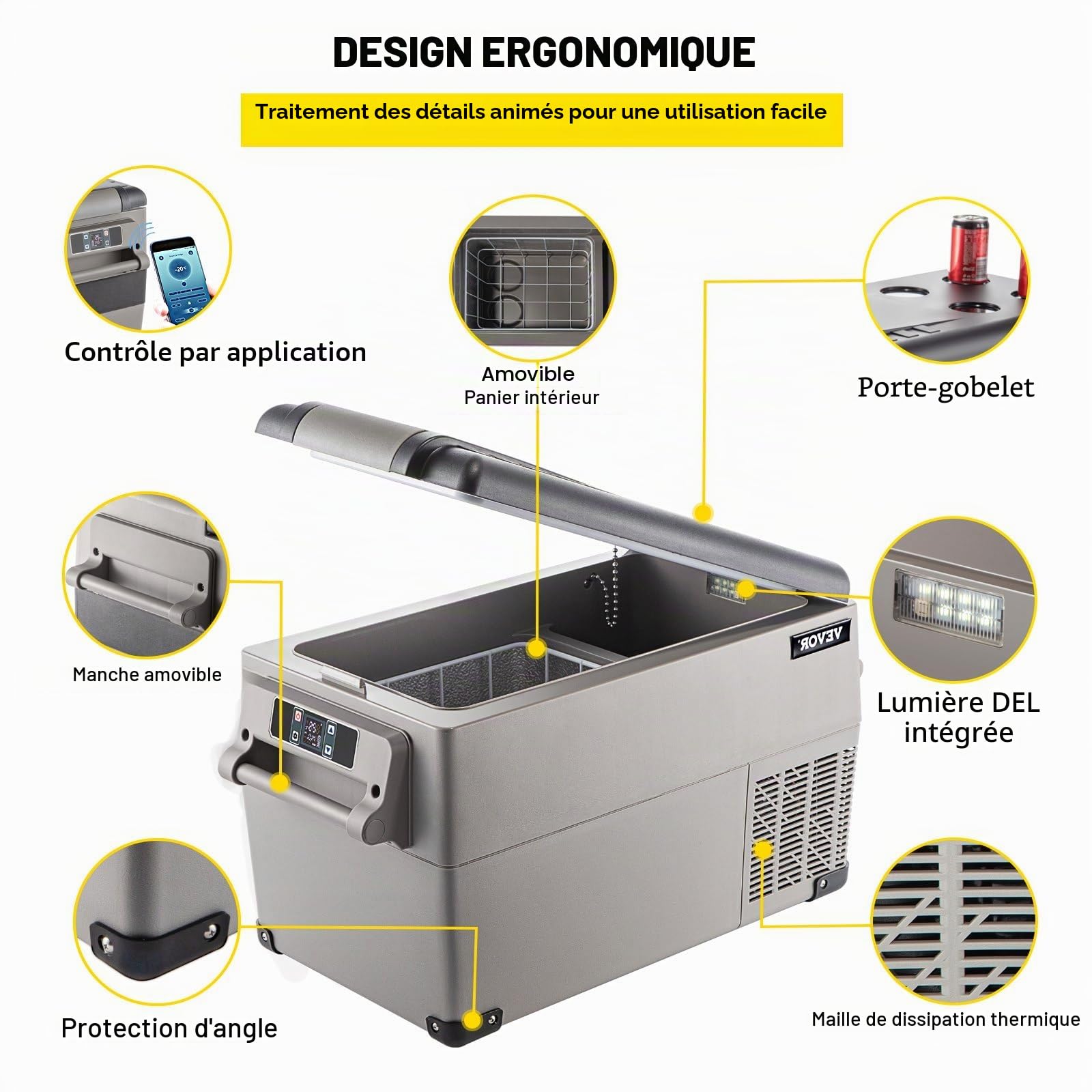 Glacière électrique, 35 L Frigo, 12 V et 230 V congélateur pour Voiture, Camion, Camping-Car, Bateau et Prise de Courant Réfrigérateur Compresseur Voiture