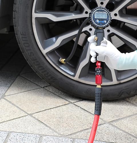 Miniatura 6 de Manguera de aire híbrida de plomo de 14 pulgadas x 10 pies, ligera, flexible y duradera, con acoplador rápido universal de aluminio y enchufe