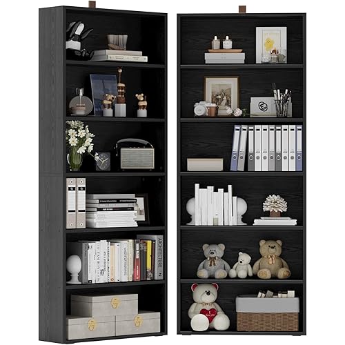 IRONCK Bookshelves and Bookcases Set of 2 Floor Standing 6 Tiers Display Storage Shelves 70 in Tall Bookcase Home Decor Furniture for Home Office, Living Room, Bed Room