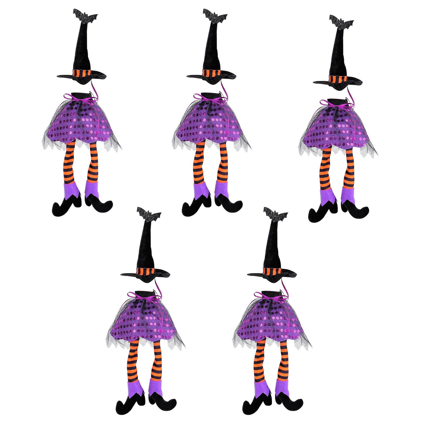 Chapeau de sorcière Halloween lot de 5 avec longues jambes pendantes pour meuble et table