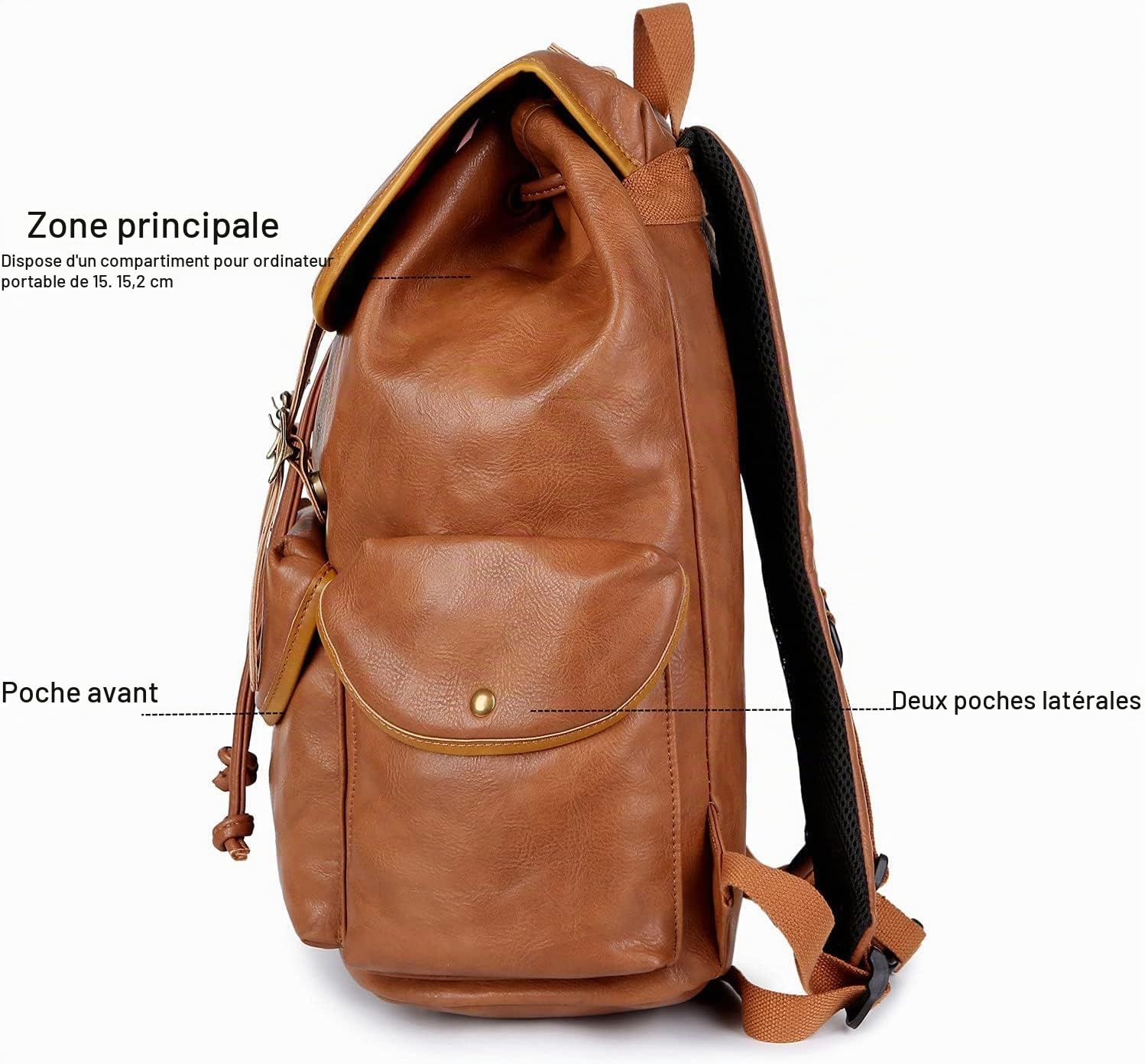 Baosha CN-0 Sac à dos en cuir synthétique pour ordinateur portable de 15,6 pouces pour homme, pour affaires, travail, école, collège, sac à dos d'école, sac à dos de voyage