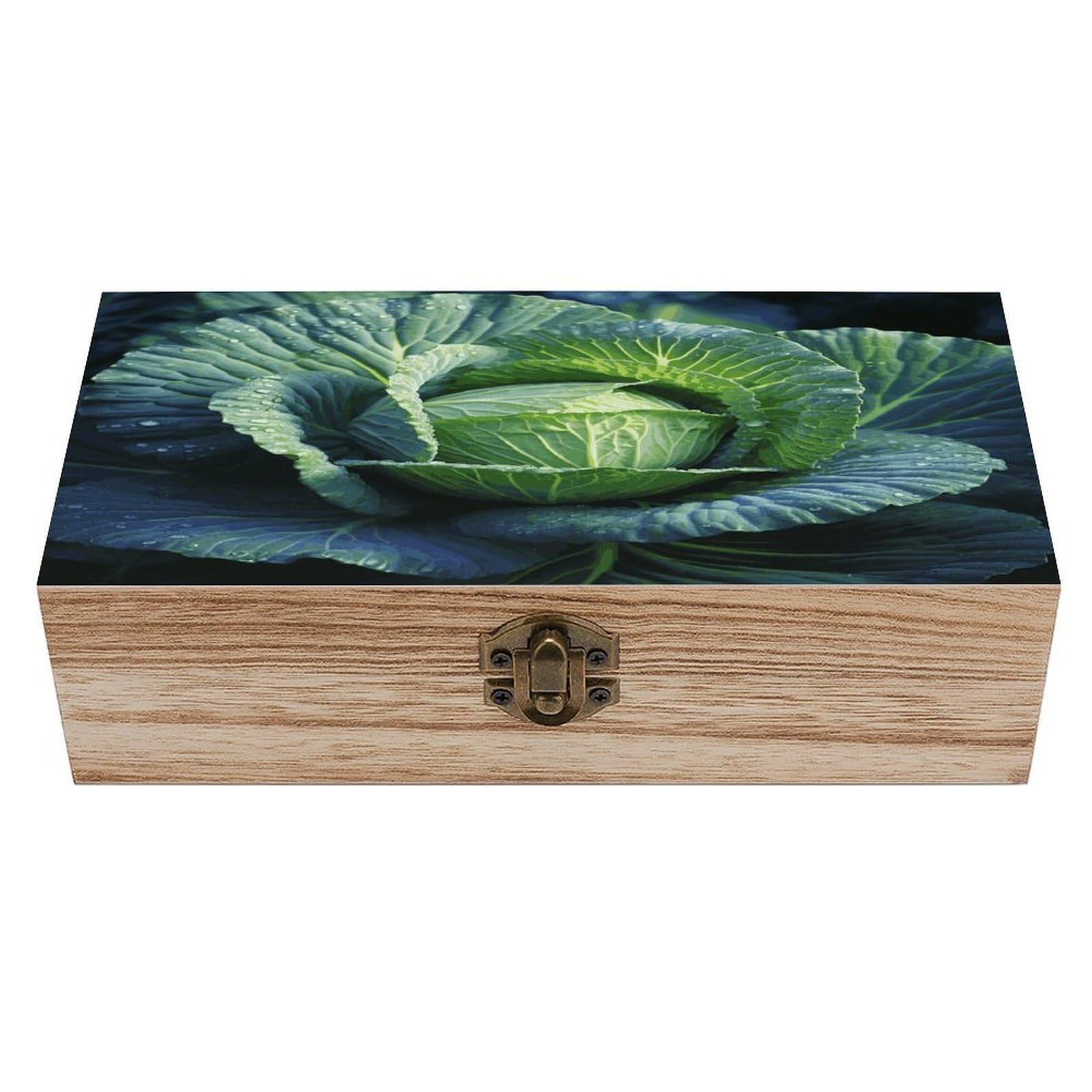 JTREHY Bright Cabbage Wooden Keepsake Box Vintage-Style Wood Keepsake Case with Hinged Lid Solid Wood Boxes Beautifully Memory Treasure Case Vintage-Style Wooden Storage Box