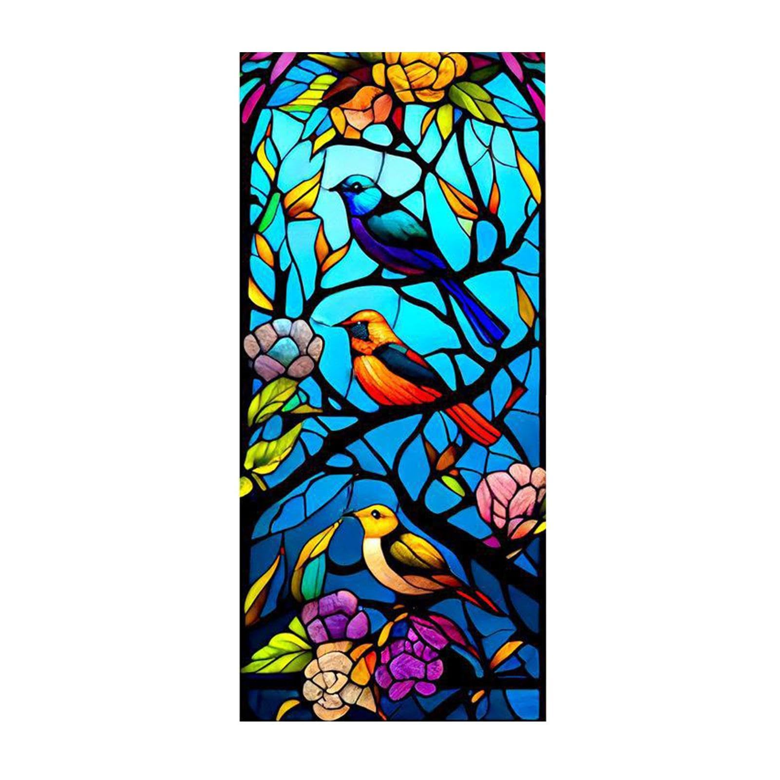 Stained Glass Window Film Privacy Film Decorative Window Stickers Removable Decorative Decals Window Privacy Clings Window Film Static Cling Without Glue for Bathroom Home Offices