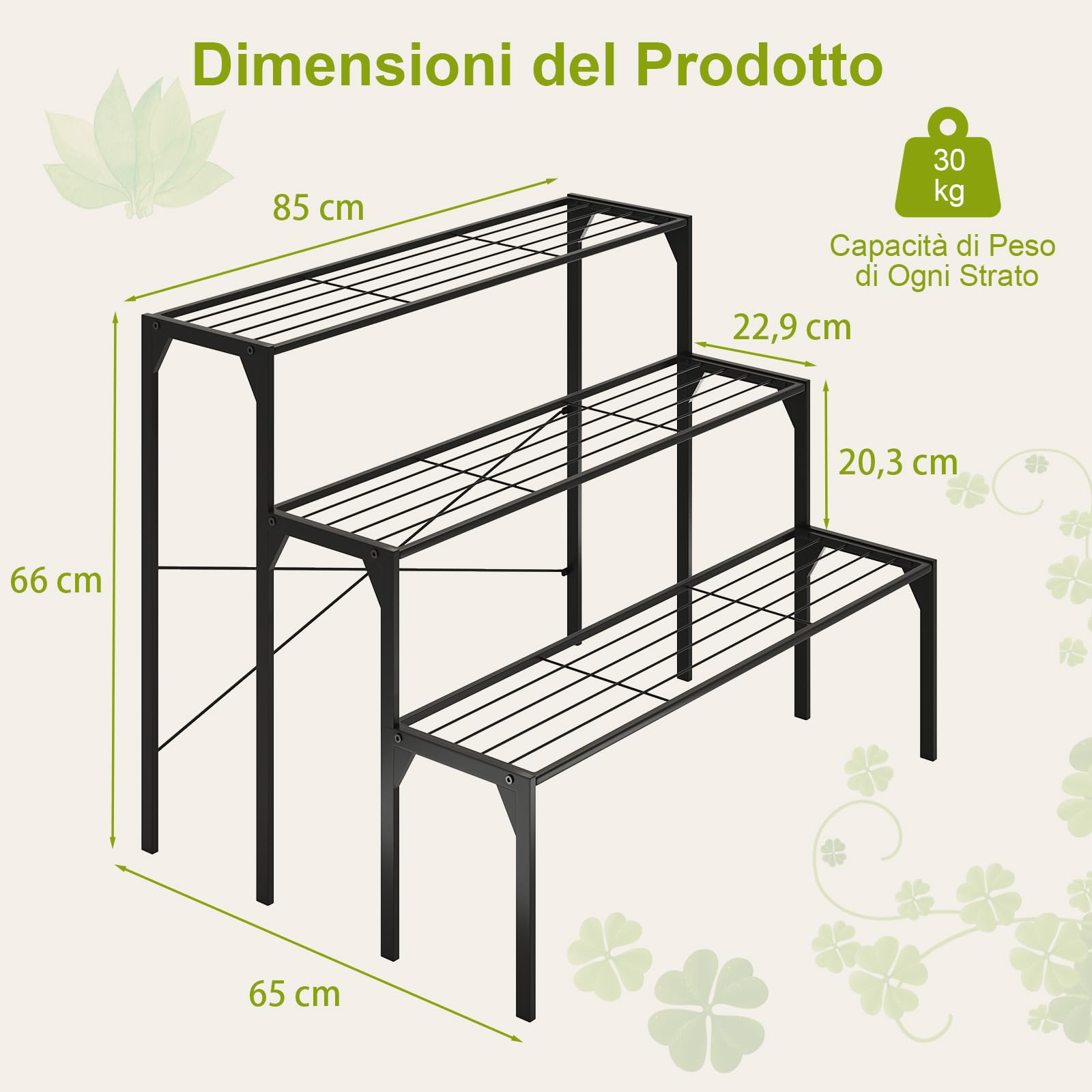 COSTWAY Scaffale Portafiori a 3 Ripiani, Porta Piante da Esterno e Interno a Scala, Scaffale Porta Vasi di Metallo per Balcone, Soggiorno e Giardino