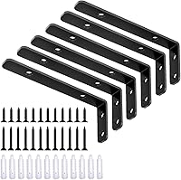 LSK 6 Pack Heavy Duty L Brackets 5x2 Inch Black Shelf Supports Corner Braces 42lb Max Load for Shelves Furniture