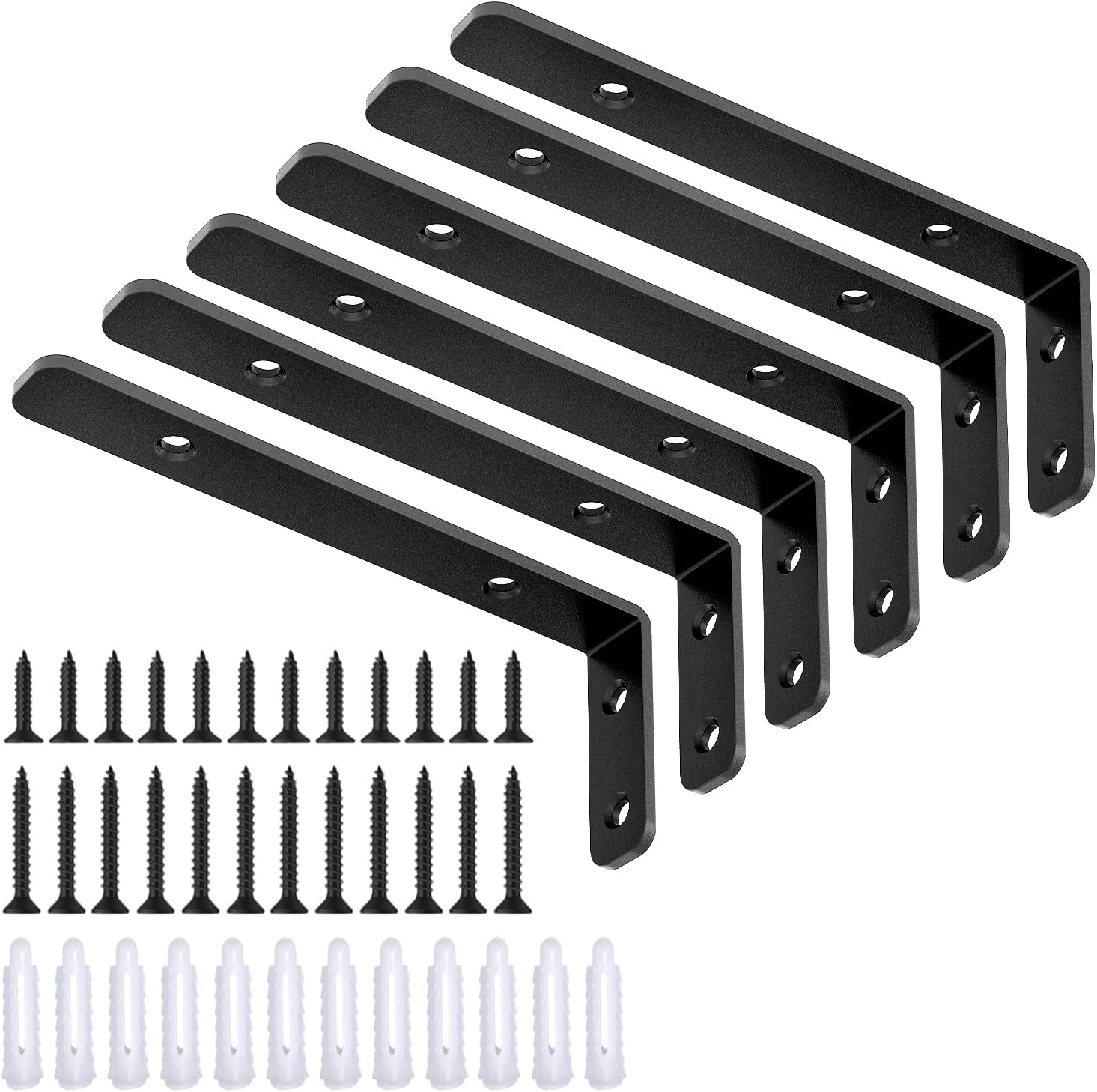 LSK 6PCS L Bracket, 5"×2"(125×50mm) Shelf Support Corner Bracket for Wooden Board, Max Load : 42lb, Black