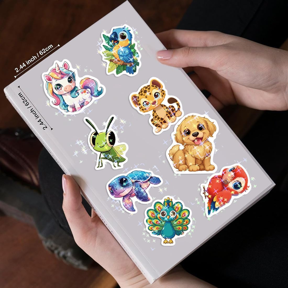 210PCS Holographic Animal Stickers for Adults - Cute Big-Eye Animal Stickers Unique Shining Designs for Water Bottles, Laptops, Scrapbook, Classroom, Teacher Prizes - Image 7