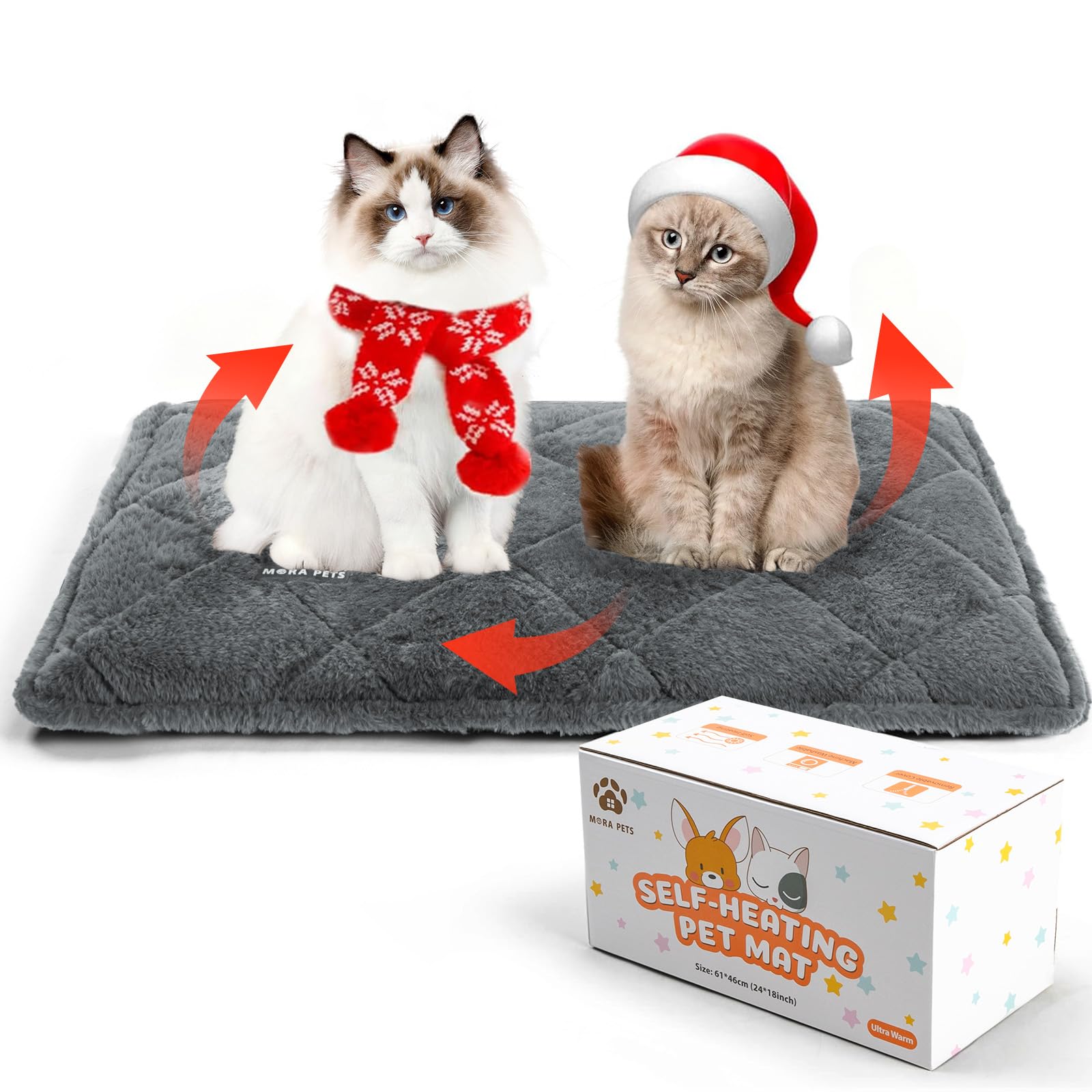 Mora Pets Tappeto riscaldante gatto Coperta autoriscaldante per gatti e cani Tappetino riscaldante Senza elettricità e batterie Coperta termica Rimovibile e Lavabile 76 x 52 cm