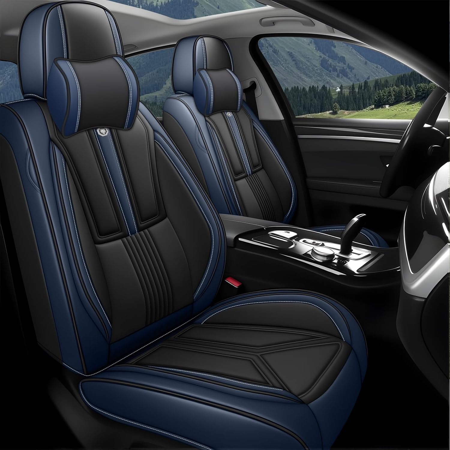 Car Seat Covers Fit for Acura TSX 2004-2014 Relieve Stress Seat Cover Sets of Premium Nappa Leather(Front Row with Pillow, Black & Blue)