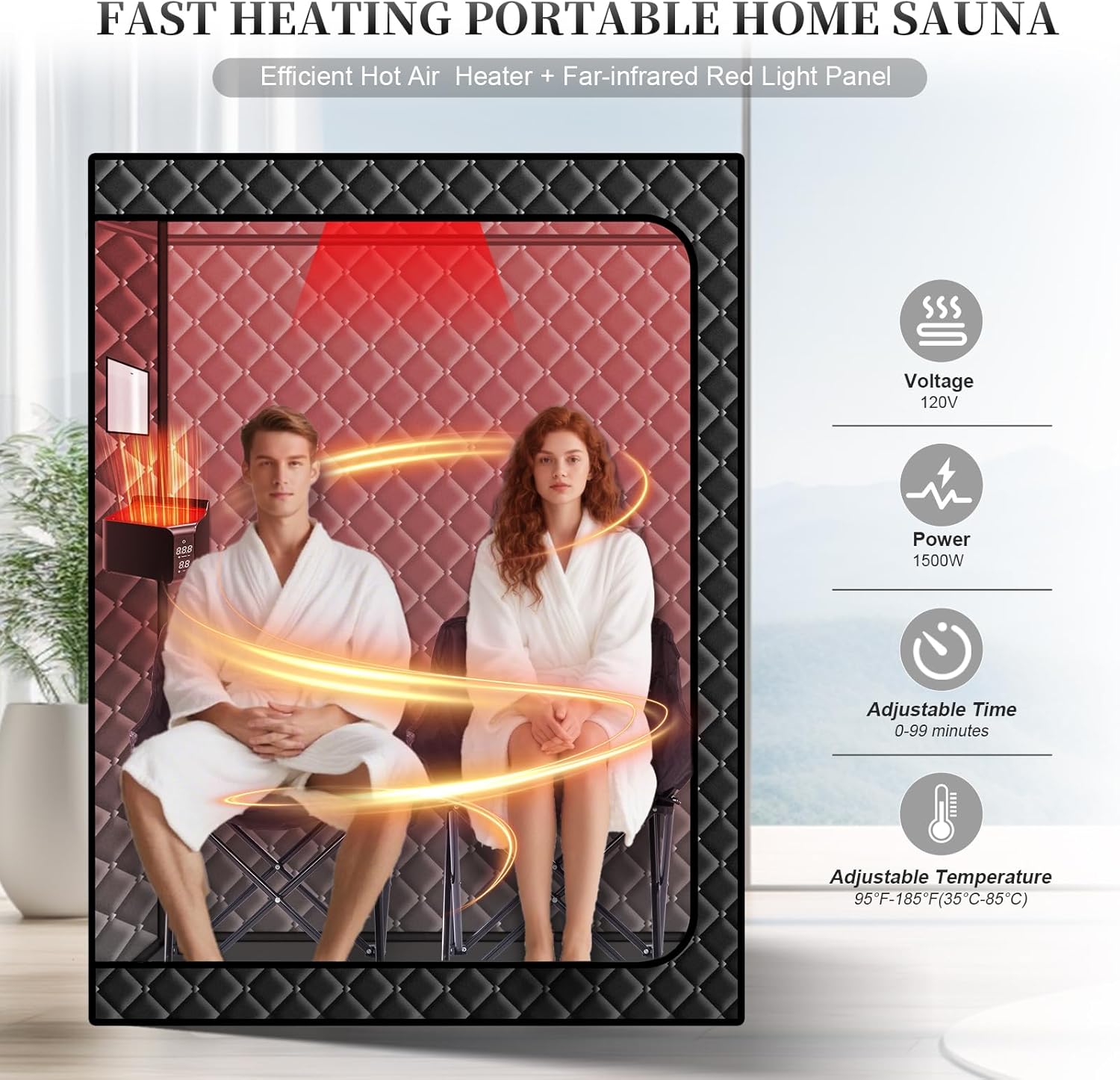 Upgraded Hot Air Sauna, 1 or 2 Person Sauna Tent, 1500W & 159°F Portable Dry Wind Saunas, with 660nm Red Light, 2 Folding Chairs, X-Large Full Size Indoor SPA Tent for Body Recovery（110V）