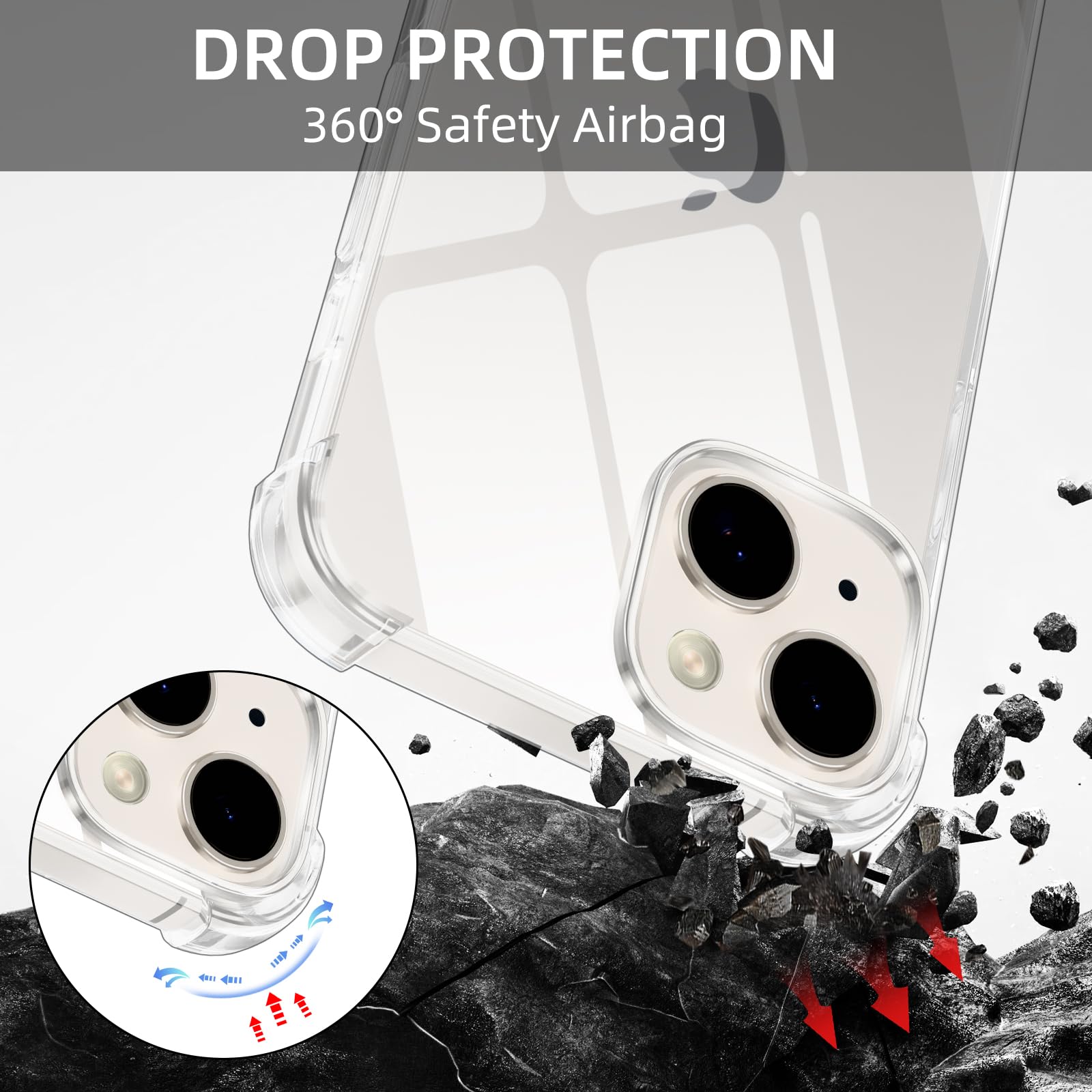 Pnakqil Cover Per IPhone 14/13 Con Cordino E Catena – Trasparente, Morbida, Antiurto (Oro E Bianco)