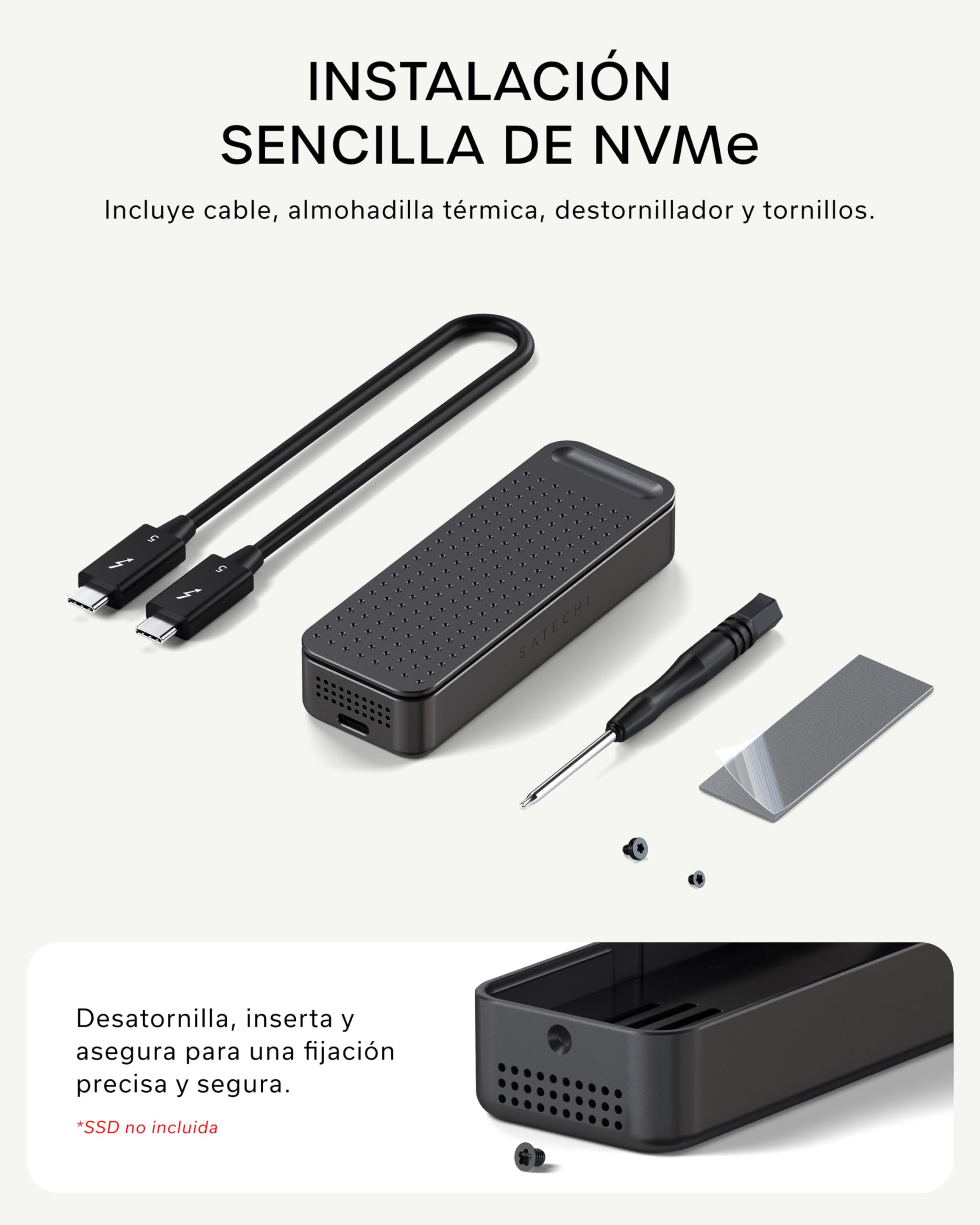 SATECHI DotDisk Carcasa SSD M.2 NVMe 80Gbps, USB4 V2, Negro Espacial | En aluminio con refrigeración activa, transferencia ultrarrápida, compatible con Thunderbolt 5 y USB4