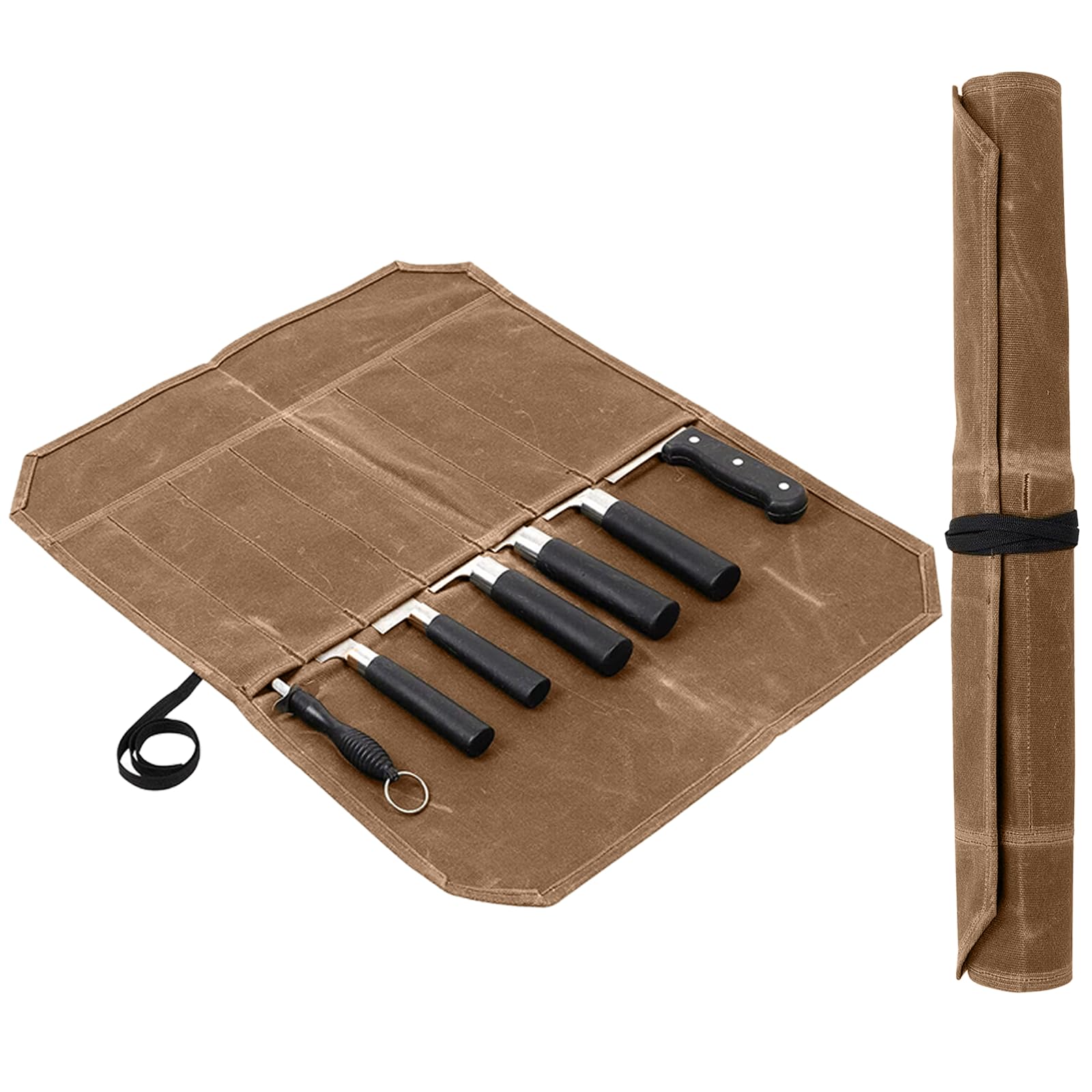 Knife Roll Bag, Knife Case for Chefs, Waxed Canvas Knife Bag, 7 Slots Knife Cutlery Tool Roll Case Storage Bag, Gifts for Pro Chefs or Culinary Enthusiasts