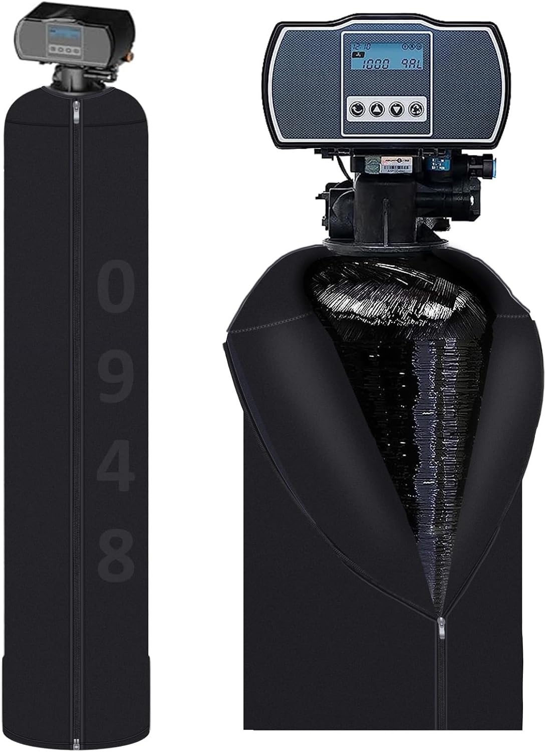 Water Softener Tank Jacket 9x48 Inch – 4mm Insulated Neoprene Cover to Prevent Sweating, Outdoor Water Softener Protector for Basement or Garage, Heavy-Duty Zippered Slip-On Design