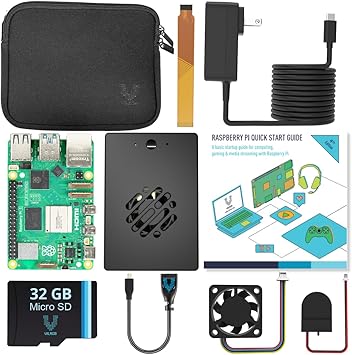 Vilros Basic Starter Kit for Raspberry Pi 5 with Dual Passive and Active Cooling Case-Includes Pi 5 Board, Case, Power Supply, 32GB Preloaded SD Card, HDMI Adapter & More 1GB, Black
