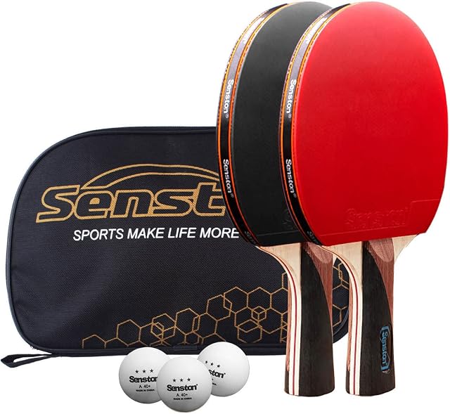 Senston Table Tennis Bats 2 Player Set, Ping Pong Paddle Set with Racket Case, Table Tennis Racket for Family Activity, School and Sports Club