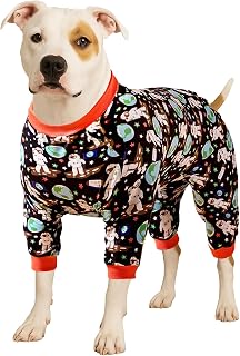 LovinPet Large Dog Shirt/Dogs Onesies/Doberman Sun Shield Shirt/Space Astronauts Black Print/Lightweight Pullover, Large Puppy PJ's/Full Coverage Doberman Pajamas /2XL