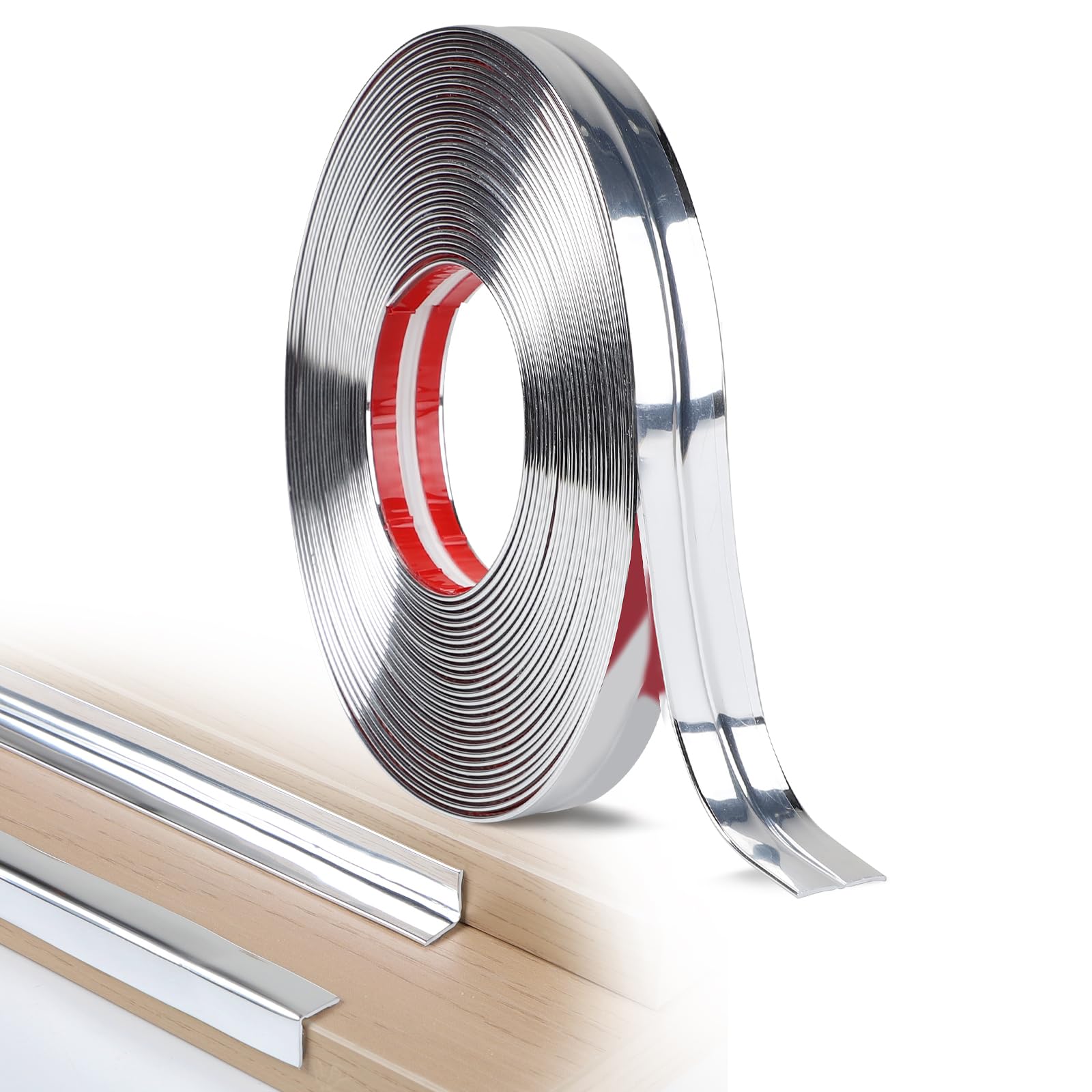 Metallic-Silber Zierleiste • Selbstklebend • 5,1 M X 1,27 Cm • Flexibles PVC • Für Wand, Spiegel & Möbel
