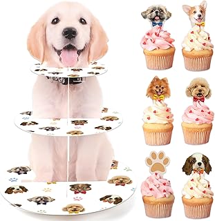 25 Pcs Dog Cupcake Stand with Puppy Cupcake Topper, 3 Tiered Dog Party Decoration Puppy Cake Holder, Cute Pet Theme Dessert Cupcake Tower for Dog Baby Shower Supplies Birthday Party Decoration - Buy now
