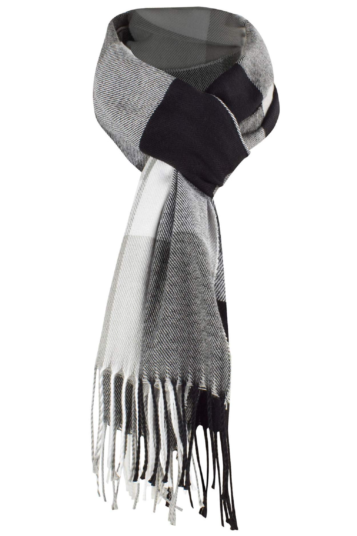 UMIPUBO Men's Scarves Classic Cashmere Wool Touch like Scarf Plaid Tartan Reversible Check Tassel Ends Solid Long Winter Scarf