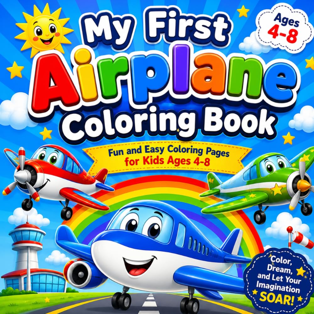 My First Airplane Coloring Book: Fun and Easy Airplane Coloring Pages for Kids Ages 4-8 | Airplanes, Jets, Helicopters, and Flying Adventures