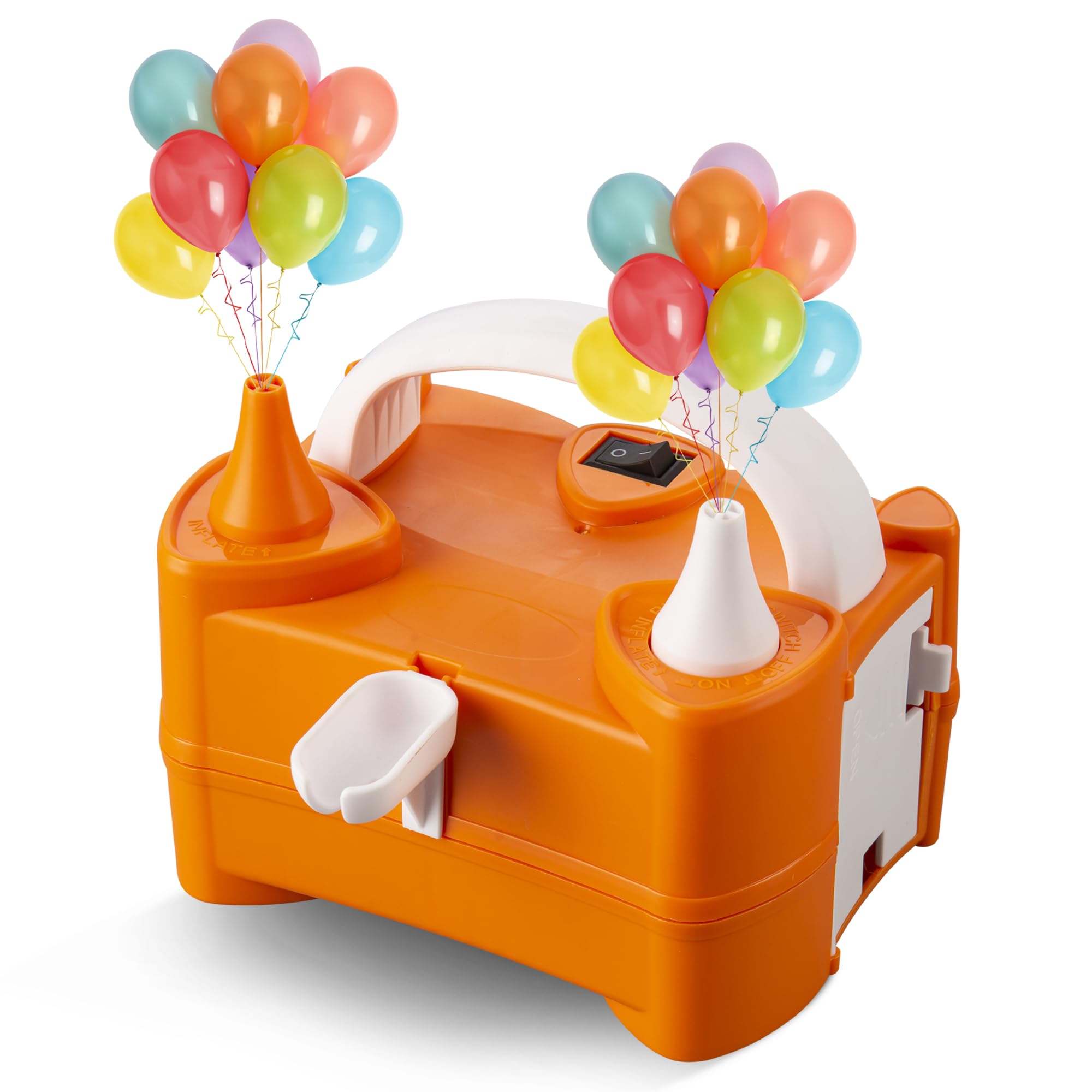 Scott 11 Electric Balloon Pump with Dual Nozzle, Portable Balloon Inflator 220v-240v 600w, Electric Air Pump for Birthdays, Parties, Wedding and Event Decorations (ORANGE)