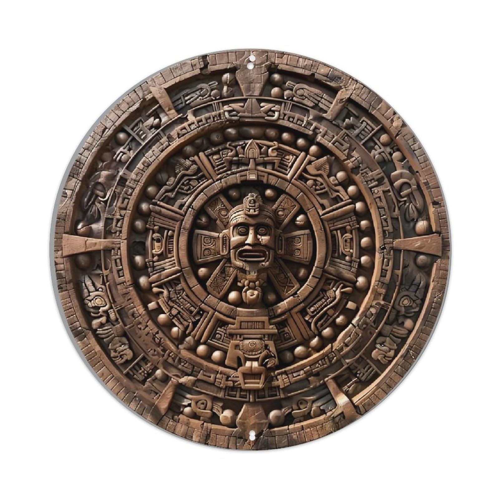Ancient Aztec Calendar Stone Carving Metal Tin Sign Plaque